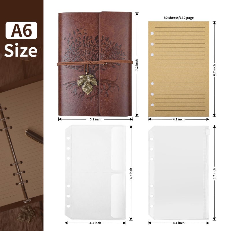 Billtigif PU Leather Journal Notebook, Refillable Travel Writing Journals Diary, Gifts for Women, Men, Teen Girls and Boys, 100GSM Lined Paper,160 Pages(Brown, A6 5.1" x 7.2") - Image 2