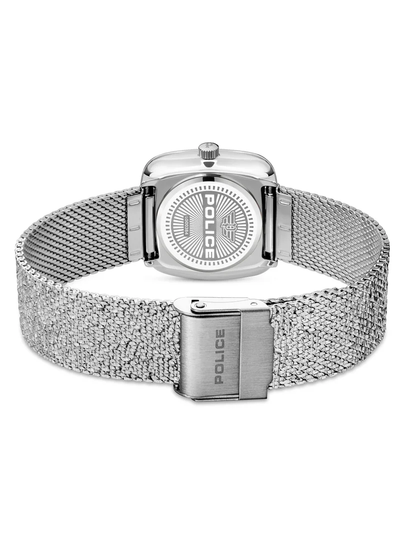 بوليس Glamour Square Ladies Watch with Black Dial Textured Bezel & Stainless Steel Mesh Bracelet