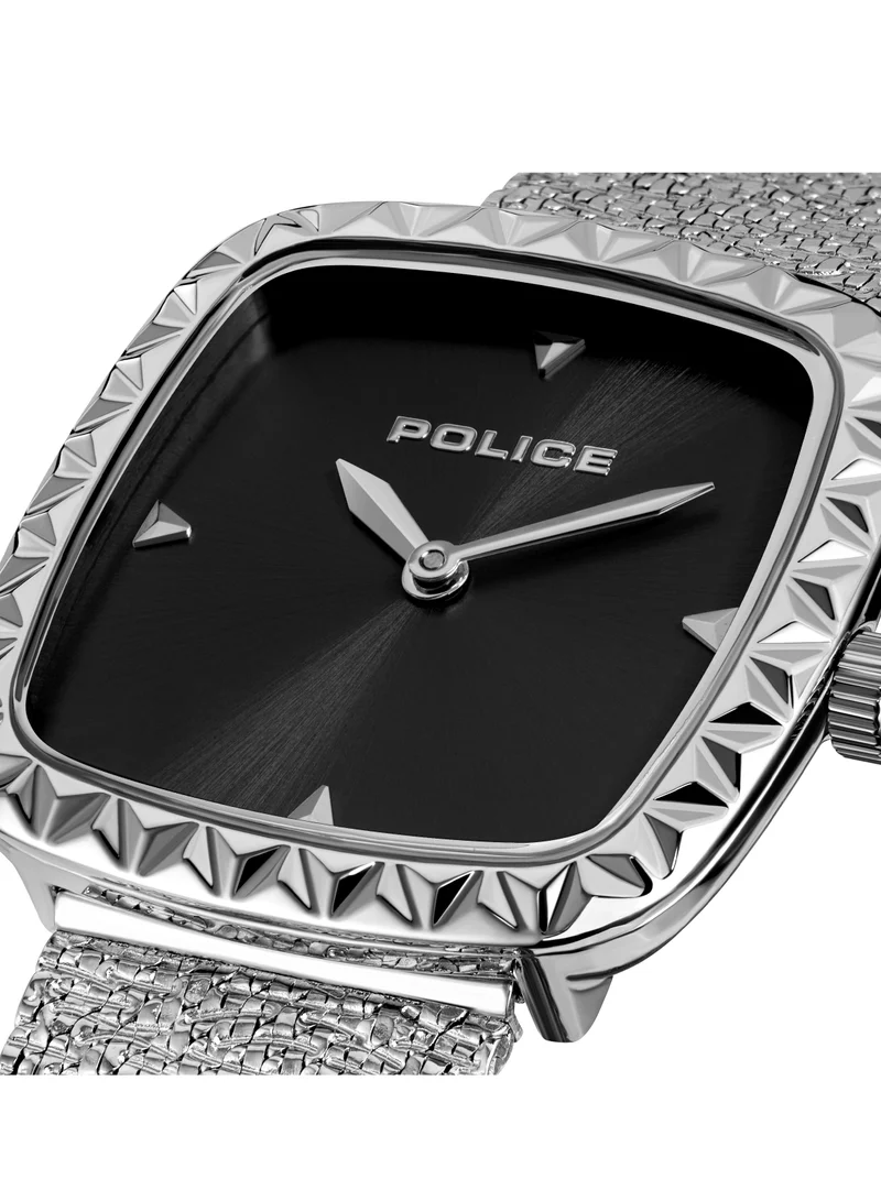 بوليس Glamour Square Ladies Watch with Black Dial Textured Bezel & Stainless Steel Mesh Bracelet