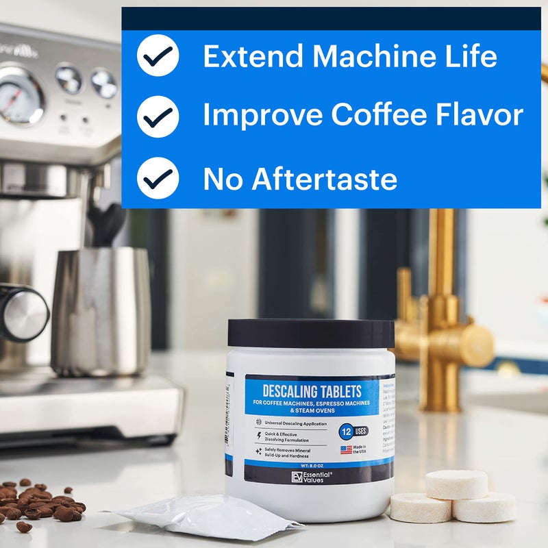 Essential Values Descaling Tablets (12 Count/Up to 12 Uses) for Jura, Miele, Bosch, Tassimo Espresso Machines and Miele Steam Ovens (1 Pack) - Image 2