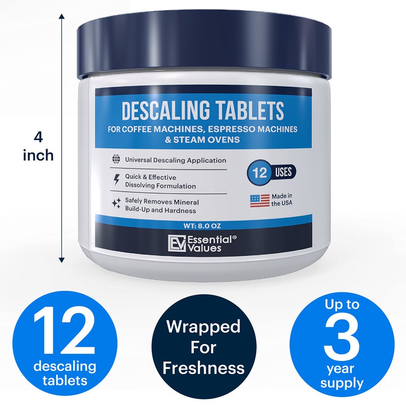 Essential Values Descaling Tablets (12 Count/Up to 12 Uses) for Jura, Miele, Bosch, Tassimo Espresso Machines and Miele Steam Ovens (1 Pack) - Image 5