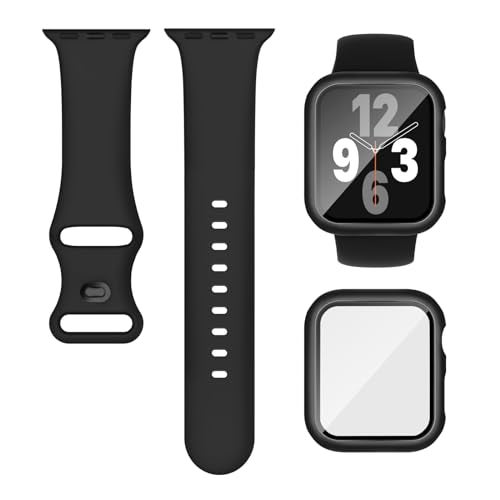 Knossen Compatible for Apple Watch Band 40mm 41mm and Case with Screen Protector, Soft Silicone Sport Strap Bands and Protective Cover with Tempered Glass for iWatch Series 9 8 7 SE 6 5 4 - Image 1