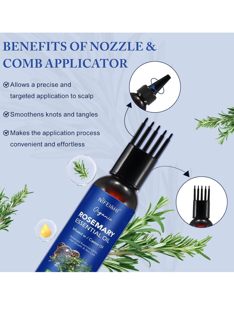 NIFEISHI - 120ml Rosemary Essential Oil with Castor Oil for Hair Growth and Skin Care Improve Blood Circulation Nourish Scalp & Prevent Hair Breakage Pure Organic Rosemary Essential Oil Infused with Castor Oil - Image 1