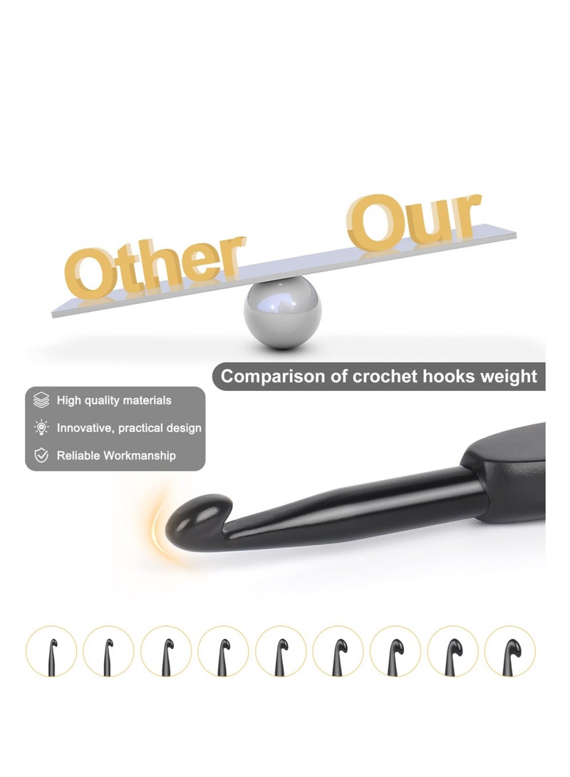 9 Sizes Crochet Hooks, Black Crochet Needles, Ergonomic Soft Grip Aluminum Crochet Hook Set, Lightweight Knitting u0026 Crochet Supplies, for Arthritic Hands Beginners Kids Adults 2.0mm(B)-6.0mm(J) - Image 3