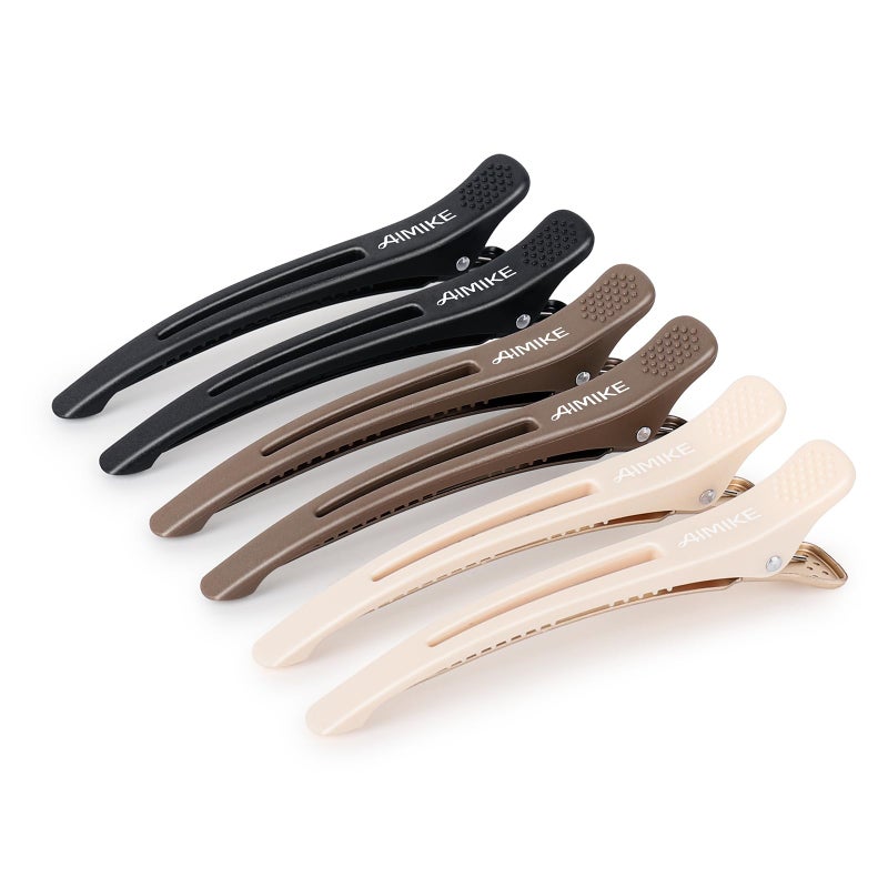 AIMIKE 6pcs Professional Hair Clips for Styling Sectioning, Non Slip Duck Billed with Silicone Band For Hairdresser, Women, Men For Salon and Home Hair Cutting - Brown & Apricot & Black - Image 1