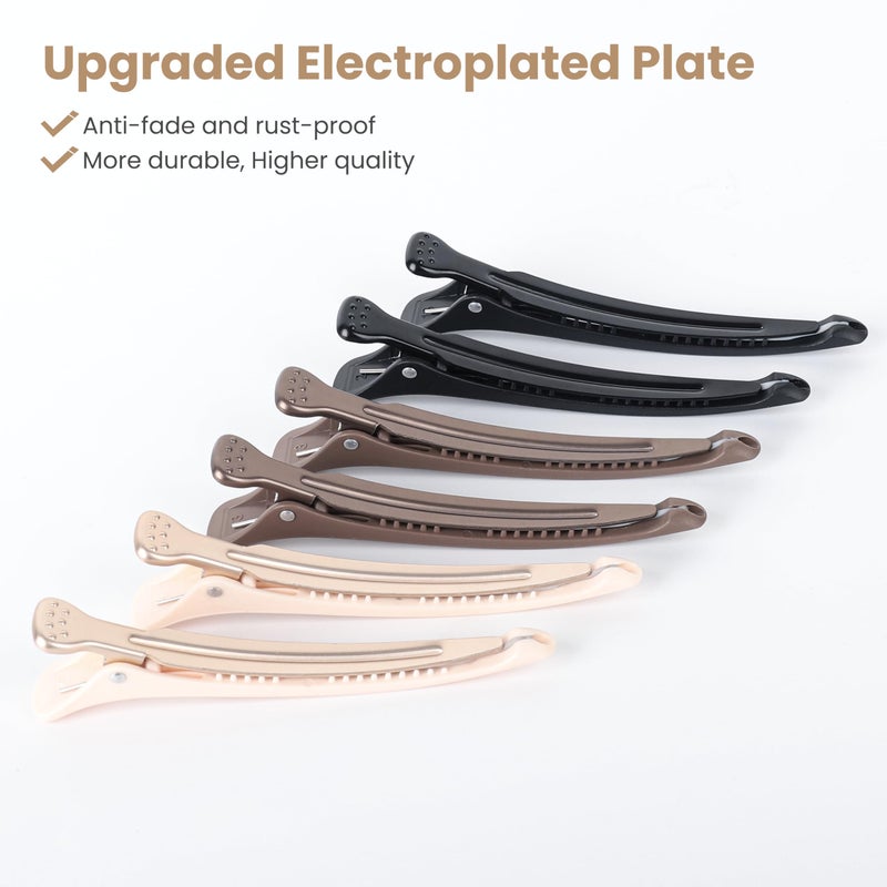 AIMIKE 6pcs Professional Hair Clips for Styling Sectioning, Non Slip Duck Billed with Silicone Band For Hairdresser, Women, Men For Salon and Home Hair Cutting - Brown & Apricot & Black - Image 3