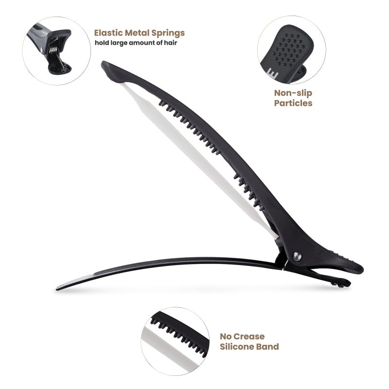 AIMIKE 6pcs Professional Hair Clips for Styling Sectioning, Non Slip Duck Billed with Silicone Band For Hairdresser, Women, Men For Salon and Home Hair Cutting - Brown & Apricot & Black - Image 2