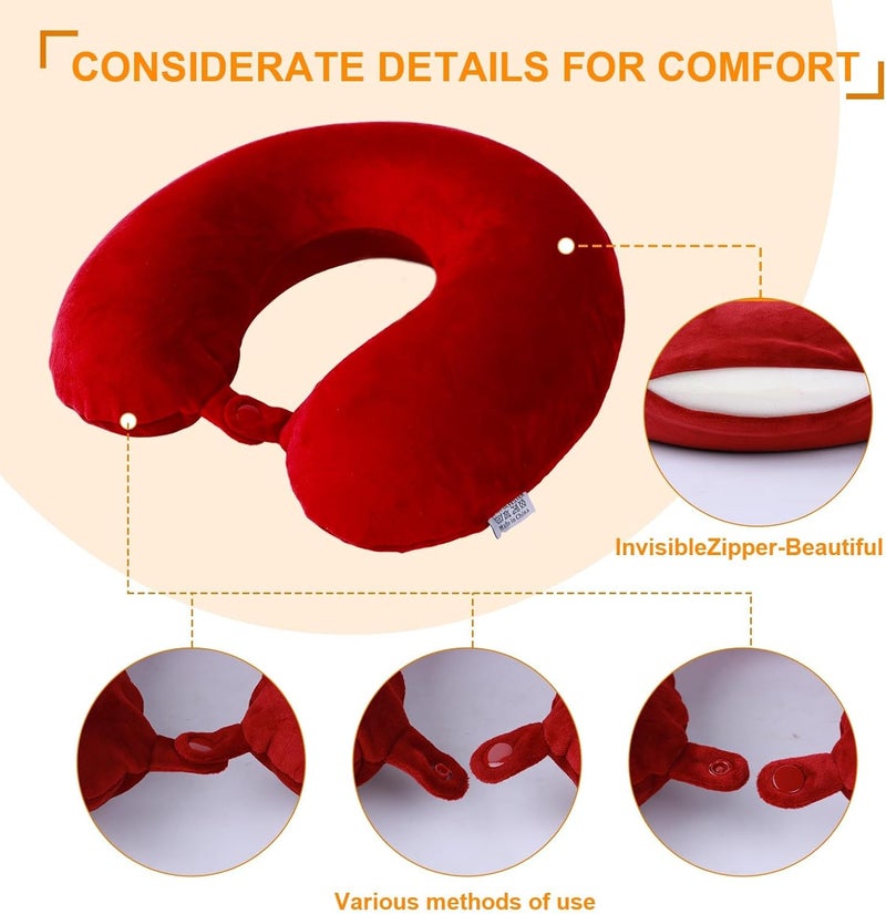 Far win Travel Pillow,100% Pure Memory Foam U Shaped Neck Pillow,Super Lightweight Portable Headrest Great for Airplane, Car,Home,Office,Sleeping Rest (Wine red) - Image 3