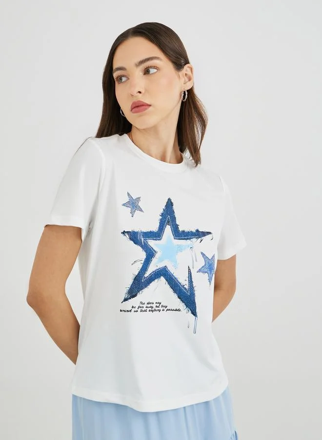 تايك تو Take Two Graphic Print Short Sleeve T-Shirt
