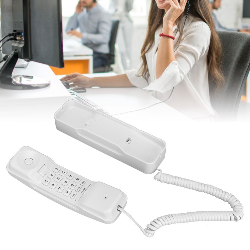 Corded Phone: ABS Durable Body, Wall Mountable Compact Design, Key Sensitive Soft Keys - Adjustable Ringtone, Flash Memory, Last Number Redial for Home, Business, Hotel Guest Rooms - Image 2