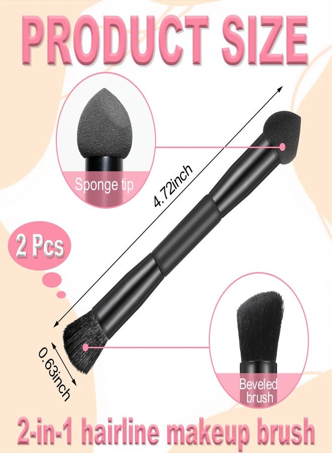 Rimoev 2 Pcs Dual Ended Hairline Brushes, Travel Concealer Brush with Sponge & Angled Flat Brush, Root Concealer Brushes for Precise Cover of Gray Roots, Thin Spots, Natural & Flawless Makeup Application - Image 2