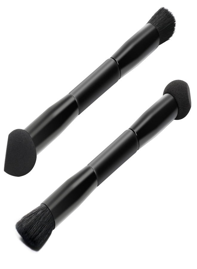Rimoev 2 Pcs Dual Ended Hairline Brushes, Travel Concealer Brush with Sponge & Angled Flat Brush, Root Concealer Brushes for Precise Cover of Gray Roots, Thin Spots, Natural & Flawless Makeup Application - Image 1