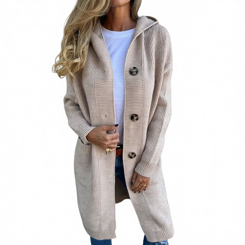 Long Sleeve Hooded Cardigan Sweater with Pockets Button Down Knit Coat