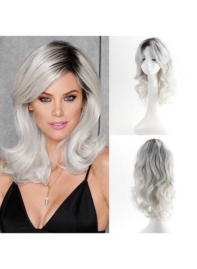 RENERSHOW Ombre Gray Wave Curly Wigs For Women Long Sliver Grey Wavy Wig Synthetic Wig - Image 1