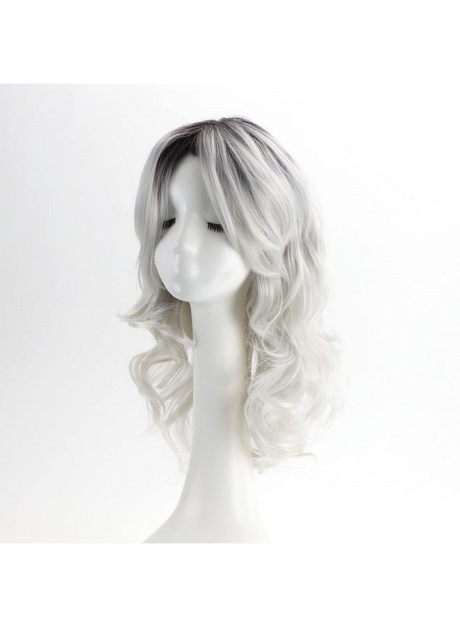 RENERSHOW Ombre Gray Wave Curly Wigs For Women Long Sliver Grey Wavy Wig Synthetic Wig - Image 4