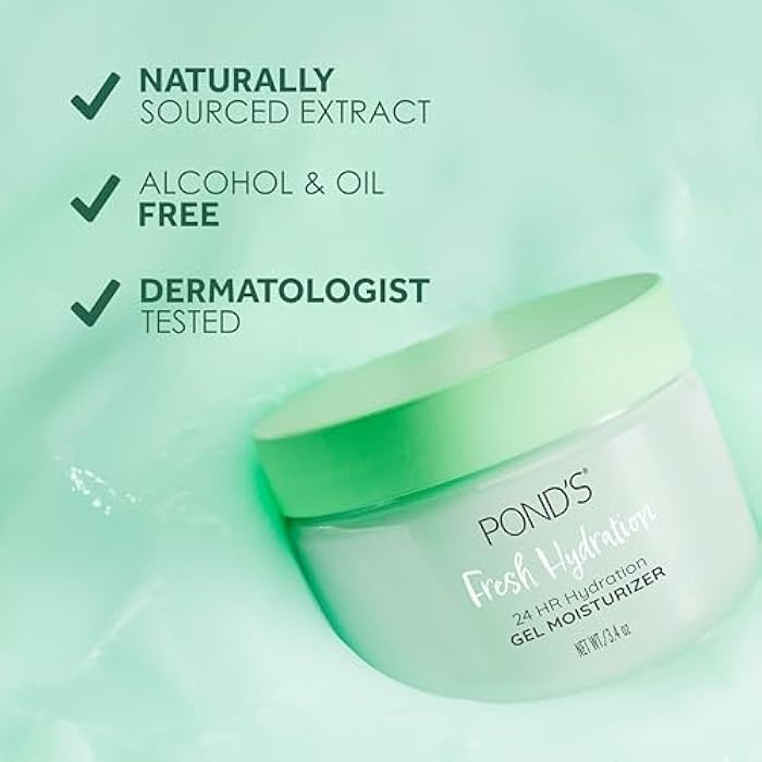 Pond's POND’S Fresh Hydration Gel Moisturizer – 24 HR Hydration with Aloe Vera Extract, Vitamin E & B3 Niacinamide – Alcohol & Oil-Free Face Moisturizer – Dermatologist Tested, 3.4 oz - Image 3