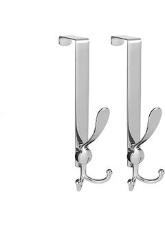 The Bros 2 Packs Over The Door Hooks – Heavy Duty Stainless Steel Door Hanger for Coats, Robes, Towels, Bathroom Organizer with 3 Hooks, Durable Towel Rack (Silver)  - Image 1