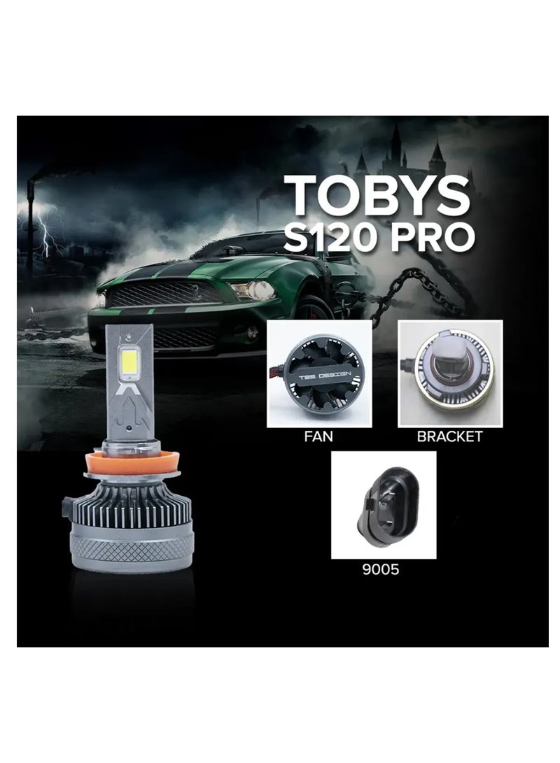 توبيز مصابيح أمامية LED مُحسّنة من TBS DESIGN S120 PRO 2024 جديدة، 12000 لومن فائقة السطوع، مجموعة تحويل المصابيح الأمامية 6500 كلفن زينون أبيض، بديل هالوجين مع مروحة، عبوة من قطعتين - S120 L - H1 - Image 3