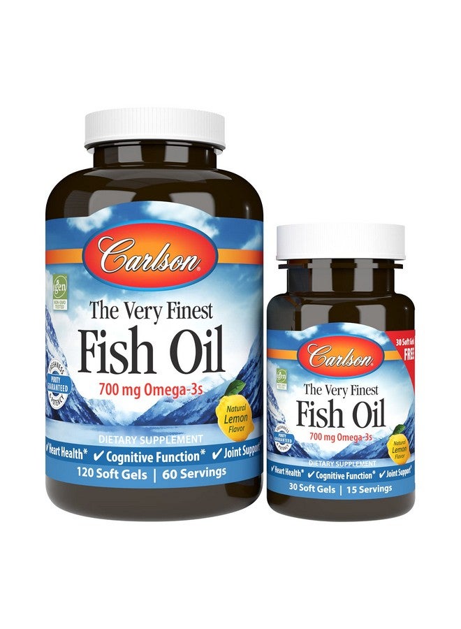 Carlson The Very Finest Fish Oil 700 Mg Omega3S Norwegian Fish Oil Supplement Wild Caught Omega3 Fish Oil Sustainably Sourced Fish Oil Capsules Omega 3 Supplement Lemon 120+30 Softgels - Image 1