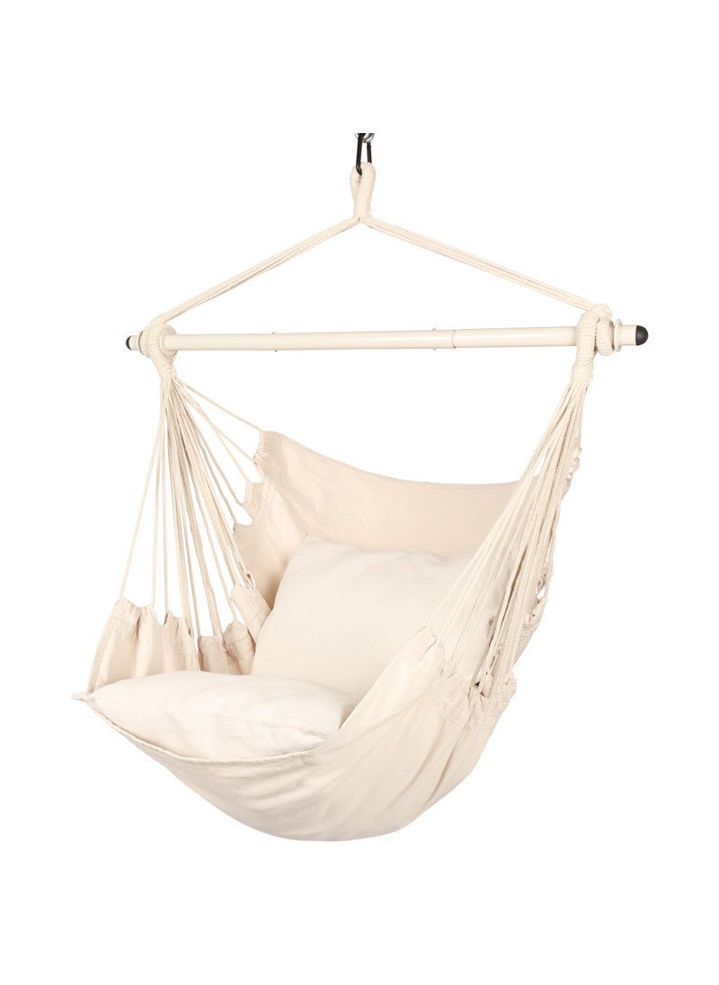 Highwild Highwild Hammock Chair Hanging Rope Swing  Max 500 Lbs  2 Cushions Included  Steel Spreader Bar with AntiSlip Rings  for Any Indoor or Outdoor Spaces Beige 