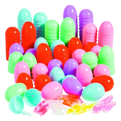 Fun Express Glow in the Dark Easter Eggs with Mini Glow Sticks 100 eggs 100 Glow Sticks Fillable Plastic Eggs Multicolor Assortment Easter Egg Hunt Kit GID Easter Egg Hunt Supplies - Image 1