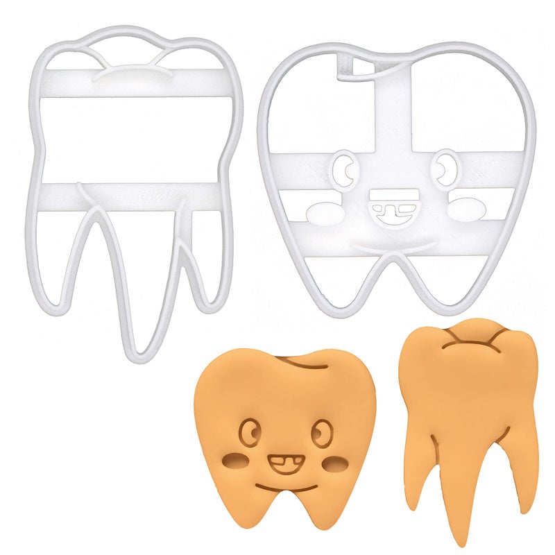 BAKERLOGY Set of 2 Tooth Cookie Cutters Designs Realistic Tooth and Cute Tooth  Detailed Biscuit Cutter Design for Baking and Crafts Ideal on Fondant Dough Clay