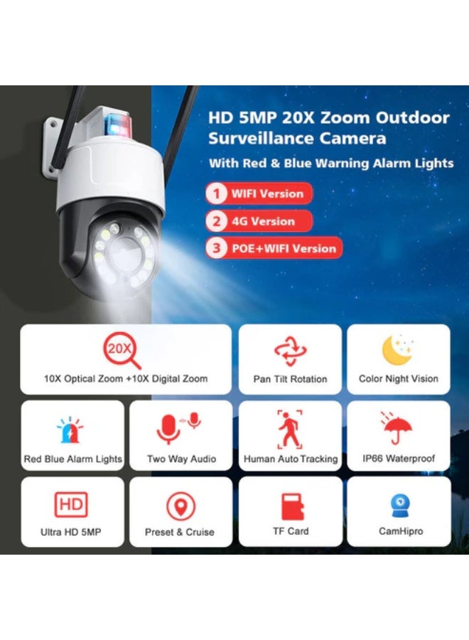 كروني آلات الكرة كروني 4G 10x كاميرا ذكية عالية الدقة واي فاي آلات الكرة كاميرا زووم بصري عالية الدقة 1080 بكسل 5 ميجابكسل CCTV Ptz كاميرا IP، كاميرا مراقبة IP سلكية مع كشف بشري، تتبع تلقائي، رؤية ليلية ملونة بكشاف ضوئي، كاميرا خارجية - Image 4