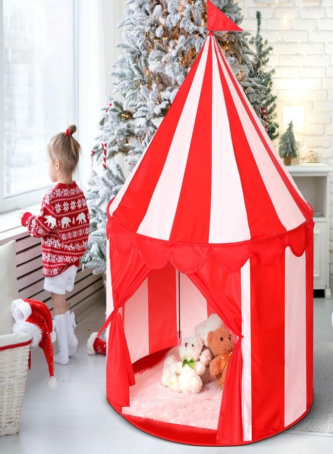 Ribbonlic Circus Tent Red Floor Play Circus Tent Large Playhouse Castle for Play and Games Indoor and Outdoor Camping Activity(Red, White) - Image 5