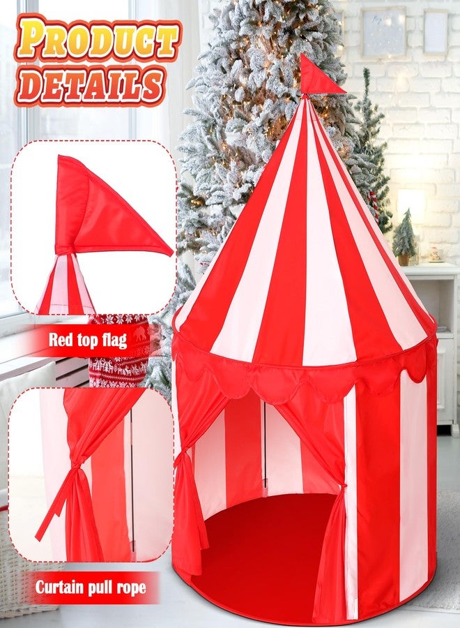 Ribbonlic Circus Tent Red Floor Play Circus Tent Large Playhouse Castle for Play and Games Indoor and Outdoor Camping Activity(Red, White) - Image 4
