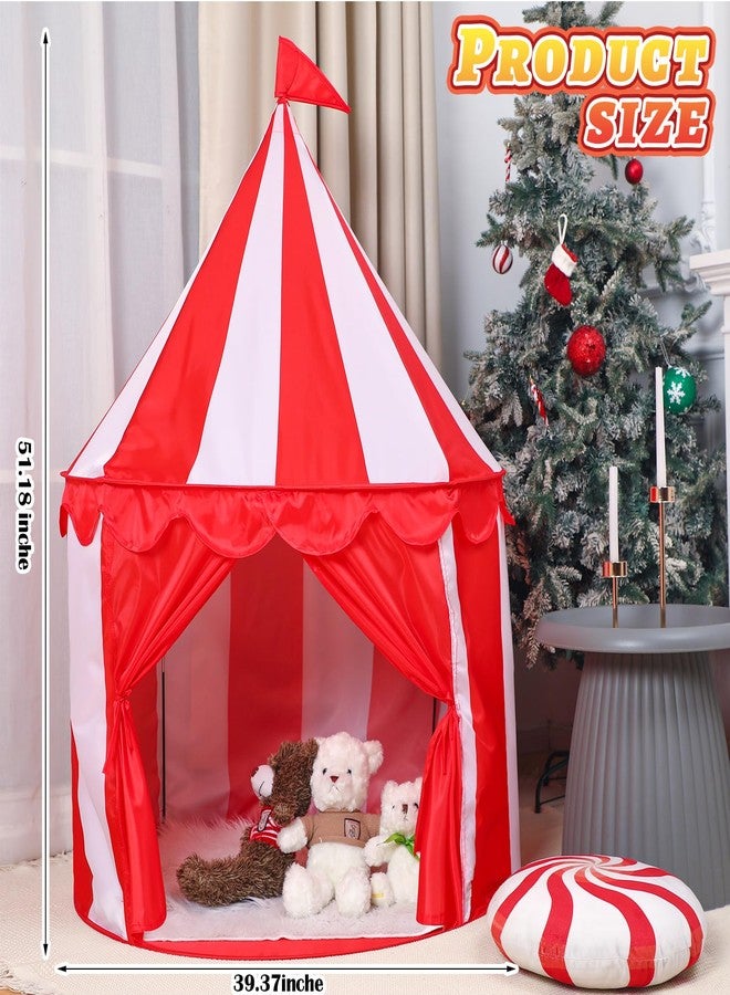 Ribbonlic Circus Tent Red Floor Play Circus Tent Large Playhouse Castle for Play and Games Indoor and Outdoor Camping Activity(Red, White) - Image 2
