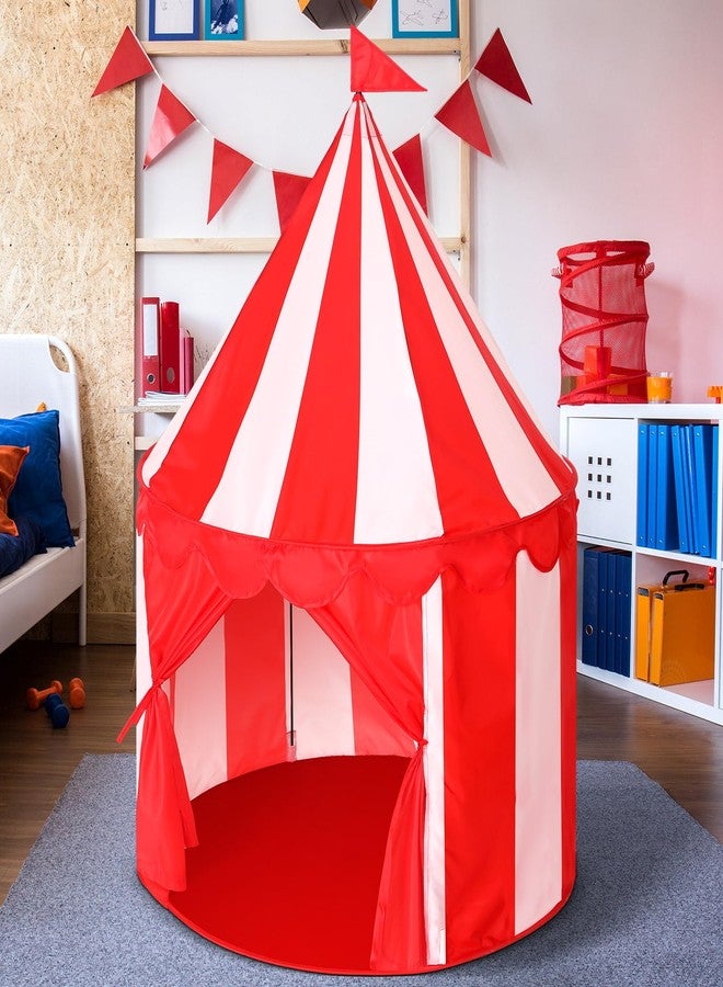 Ribbonlic Circus Tent Red Floor Play Circus Tent Large Playhouse Castle for Play and Games Indoor and Outdoor Camping Activity(Red, White) - Image 1