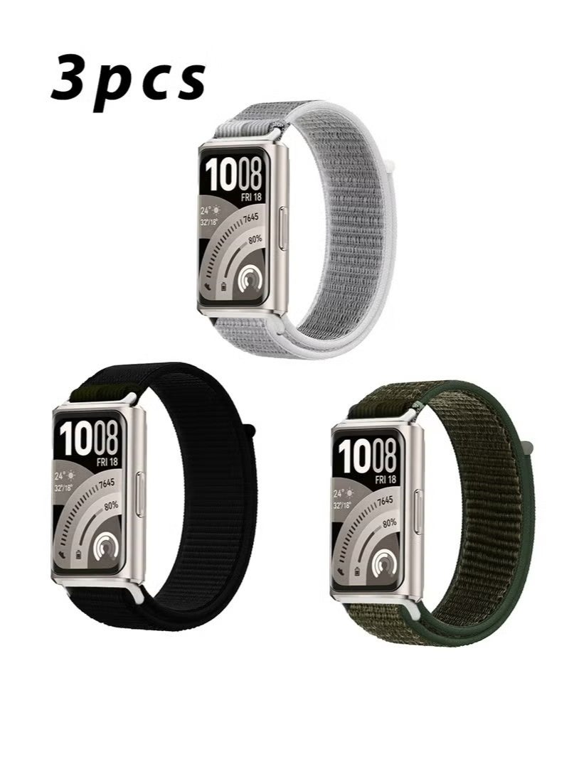 Smart Watch 3 Packs Suitable for Huawei Band 11/ Huawei Band 11 Pro Velcro Nylon Loop Strap, Nylon Watchband Replacement Bracelet - Image 1