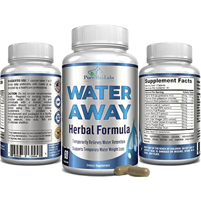 YUMMYVITE Water Away Gentle Herbal Diuretic - Natural Diuretic Water Pills - Relieve Bloating, Reduce Excess Water Weight with Dandelion Leaf, Green Tea, Detox Cleanse & Urinary Health. Non-GMO, 60 Capsules - Image 4