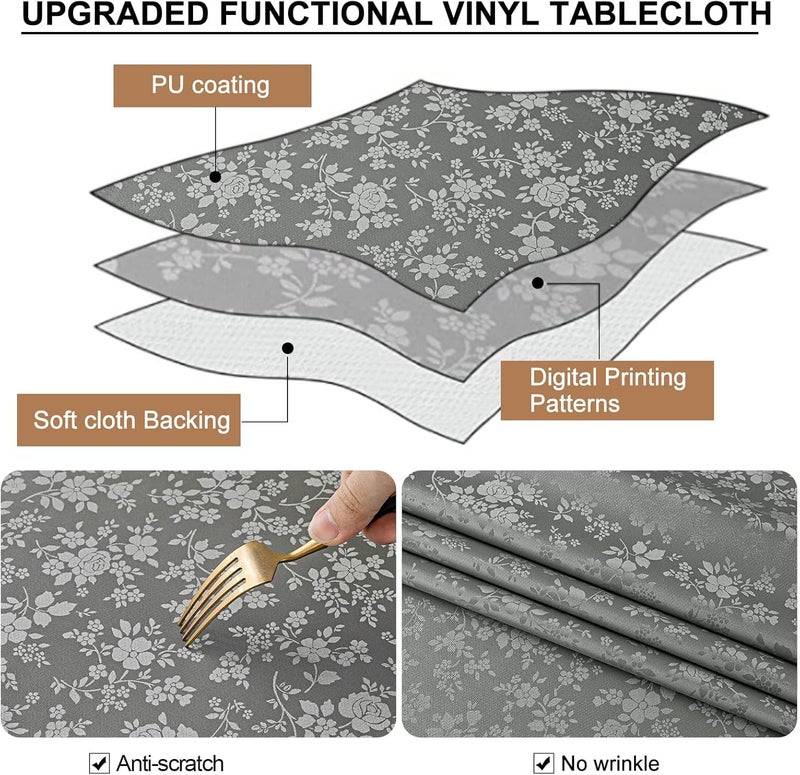 smiry Rectangle Table Cloth, Waterproof Heavy Duty Vinyl Tablecloths, Wipeable Washable Table Cover for Kitchen and Dining Room (Grey, 60" X 84") - Image 3