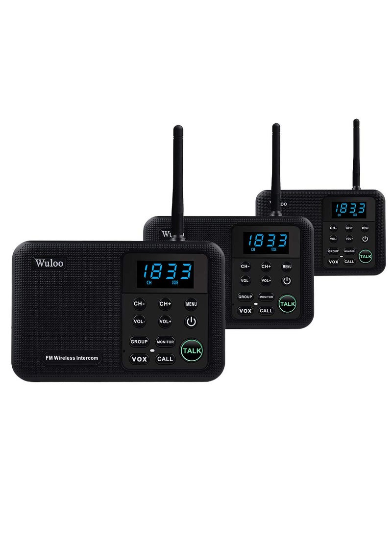 Wuloo Wuloo Intercoms Wireless for Home 1 Mile Range 22 Channel 100 Digital Code Display Screen, Wireless Intercom System for Home House Business Office, Room to Room Intercom Communication(3Stations Black)  - Image 1
