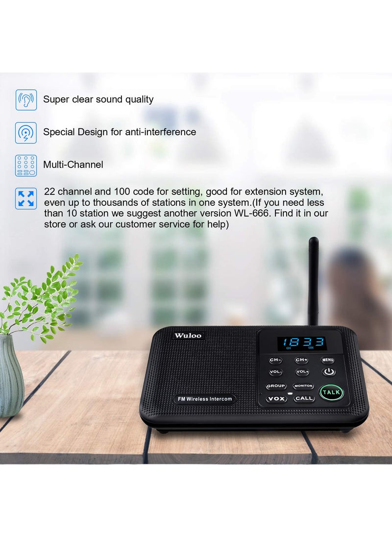 Wuloo Wuloo Intercoms Wireless for Home 1 Mile Range 22 Channel 100 Digital Code Display Screen, Wireless Intercom System for Home House Business Office, Room to Room Intercom Communication(3Stations Black)  - Image 2