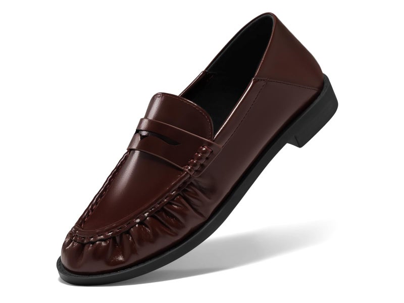 Coutgo Penny Loafers for Women Comfortable Slip on Shoes Collapsible Heel Closed Toe Dressy Casual Work Flats, Chocolate, Size 6 - Image 1