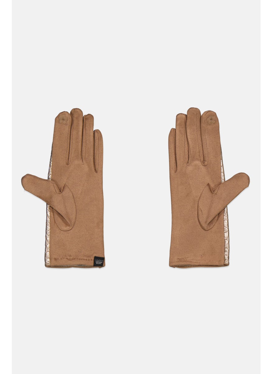 Justin Gregory - Women 1 Pair Flower Quilted Puffer Gloves, Gold - Image 1