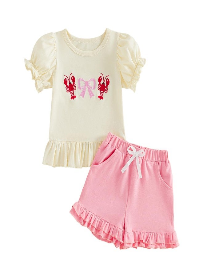 SAYOO Baby Girls Matching Sister Outfit Funny Crawfish Boil Letter Print Tassel T-shirt Crayfish Bloomer Shorts/Flared Pant (Red Bloomer, 12-18 Months) - Image 1
