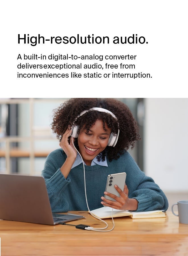 غولو موزع USB-C (محول صوت + شحن) محول سماعة رأس USB-C، شحن سريع USB-C PD أسود - Image 4