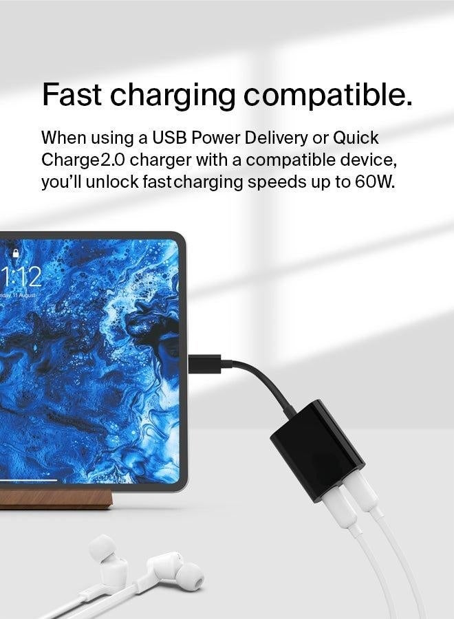 غولو موزع USB-C (محول صوت + شحن) محول سماعة رأس USB-C، شحن سريع USB-C PD أسود - Image 3