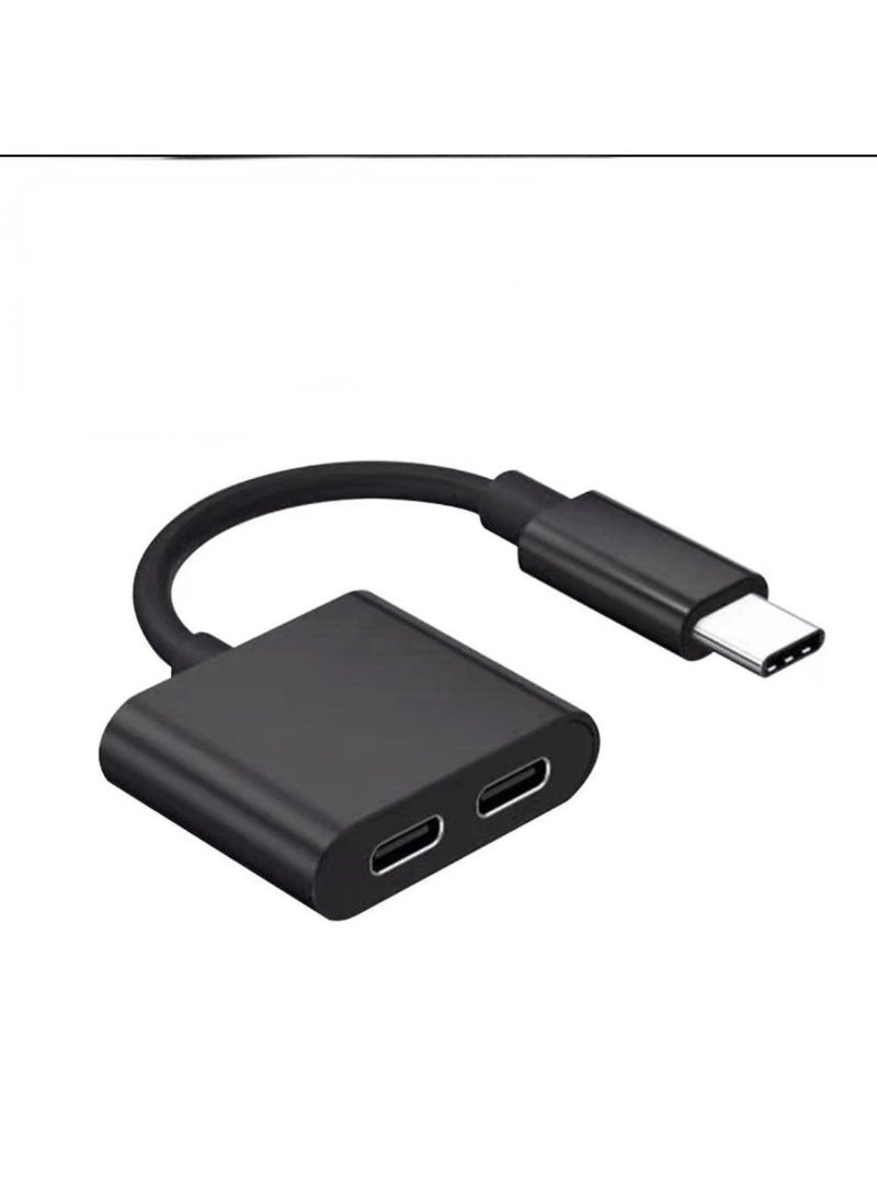 غولو موزع USB-C (محول صوت + شحن) محول سماعة رأس USB-C، شحن سريع USB-C PD أسود - Image 1