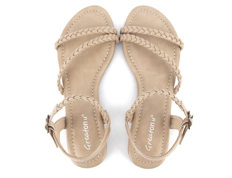 Greatonu Women's Flat Sandals Summer Braided Slip On Gladiator Sandals Open Toe Strappy Slingback Shoes Beige Size 8.5 - Image 1