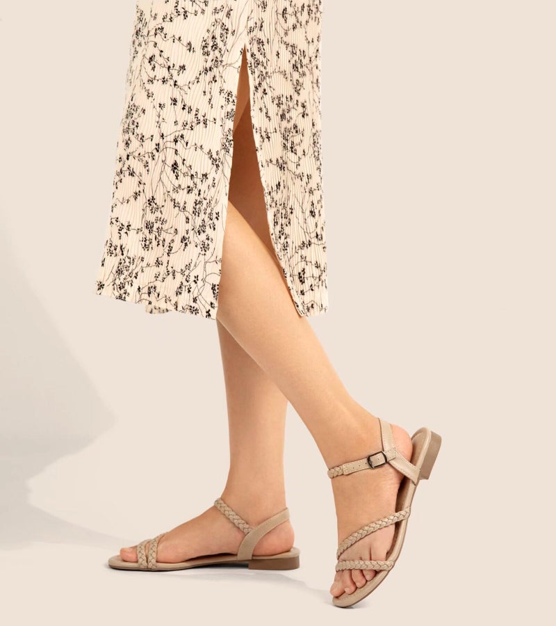 Greatonu Women's Flat Sandals Summer Braided Slip On Gladiator Sandals Open Toe Strappy Slingback Shoes Beige Size 8.5 - Image 2