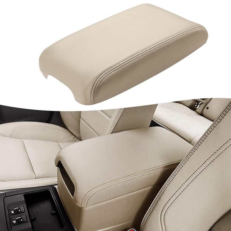 KBH Auto Center Console Armrest Cover Replacement for Toyota Camry 2012 2013 2014 2015 2016 2017, Vinyl Leather Middle Console Replace Covering, Ivory Beige (Without Lid)