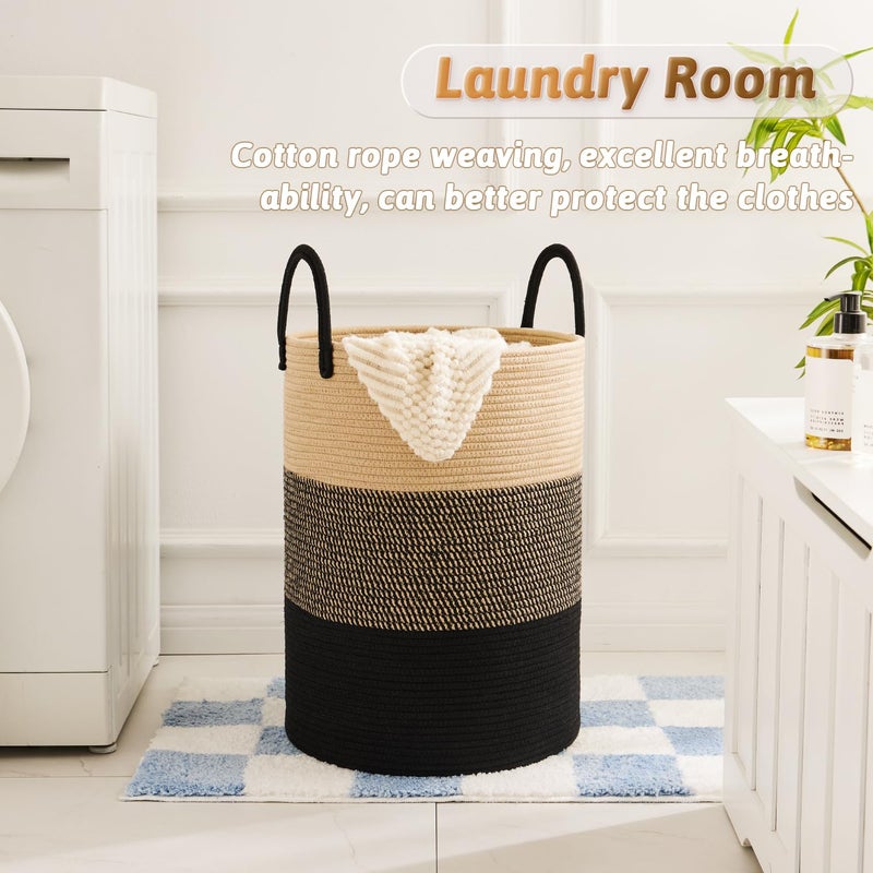 Artfeel Laundry Basket,Woven Cotton Rope Laundry Hamper,60L for Decorative Storage of Dirty Clothes,Toys and Blankets in Bathroom,Bedroom and Living Room - Image 2