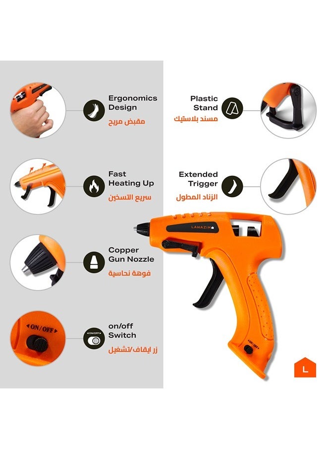 LAWAZIM Cordless Glue Gun -15W 3.7V Orange - Hot Melt Glue Gun with 16 Glue Sticks (7.4x200mm) and USB Cable Battery Operated Glue Gun DIY Tool for Art Crafts Decorations  - Image 2