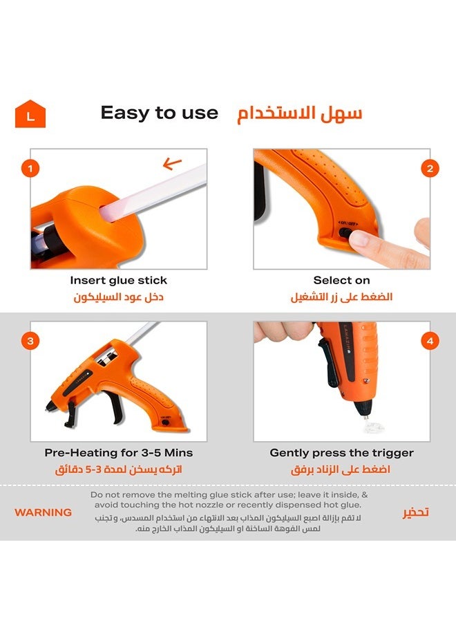 LAWAZIM Cordless Glue Gun -15W 3.7V Orange - Hot Melt Glue Gun with 16 Glue Sticks (7.4x200mm) and USB Cable Battery Operated Glue Gun DIY Tool for Art Crafts Decorations  - Image 5
