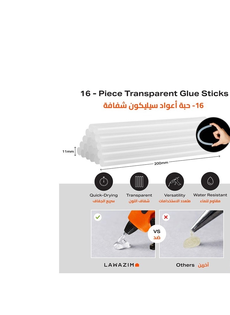 LAWAZIM Cordless Glue Gun -15W 3.7V Orange - Hot Melt Glue Gun with 16 Glue Sticks (7.4x200mm) and USB Cable Battery Operated Glue Gun DIY Tool for Art Crafts Decorations  - Image 4