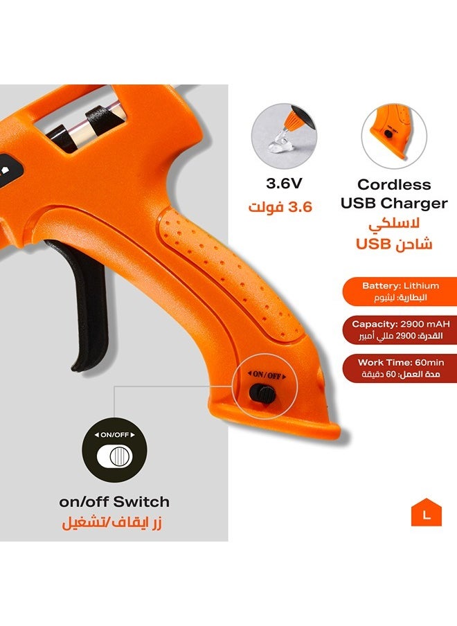 LAWAZIM Cordless Glue Gun -15W 3.7V Orange - Hot Melt Glue Gun with 16 Glue Sticks (7.4x200mm) and USB Cable Battery Operated Glue Gun DIY Tool for Art Crafts Decorations  - Image 3